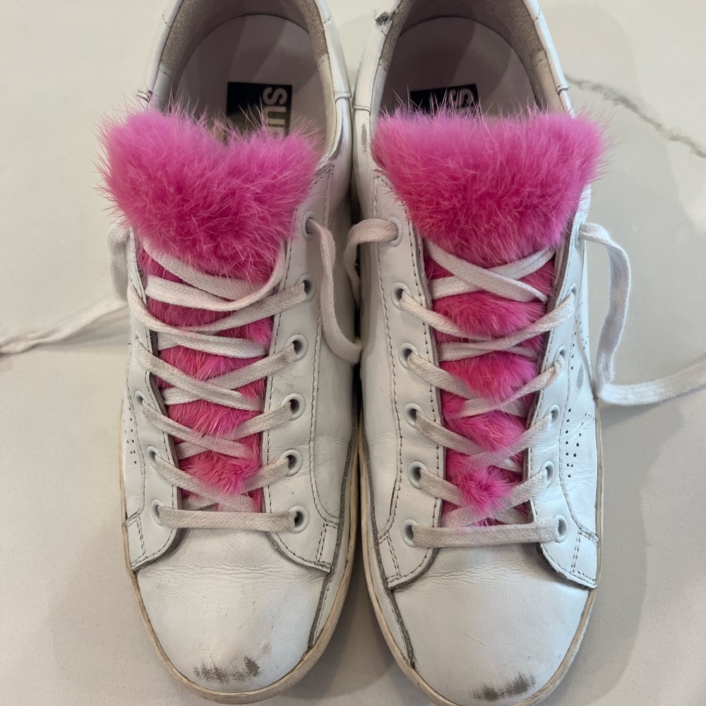 Golden Goose Pink Mink Fur Superstar Sneaker Size 41. Barely worn.